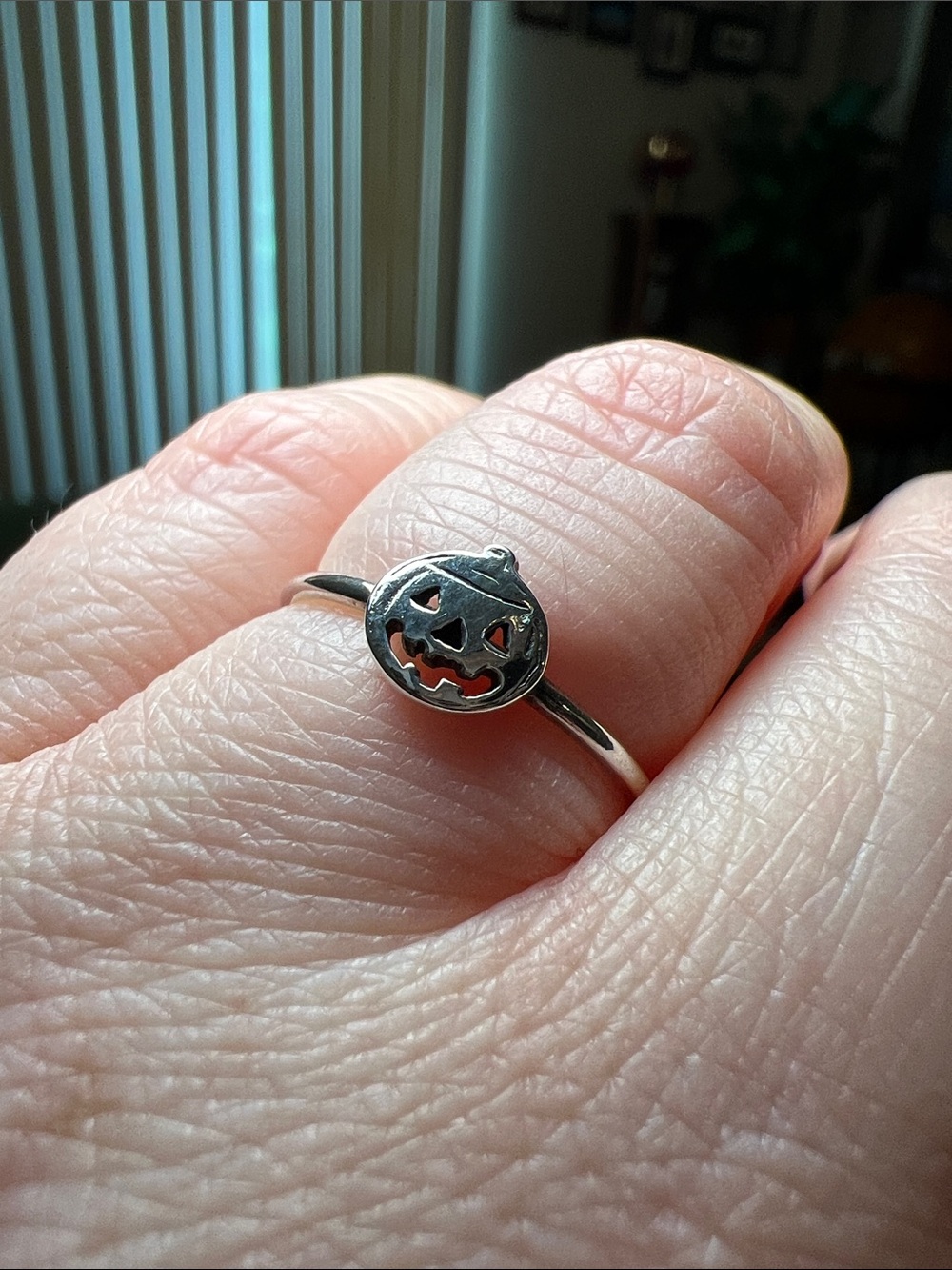 VTG Halloween Dainty Tiny Happy Pumpkin Jack-o’-lantern Sterling Silver 925 Ring